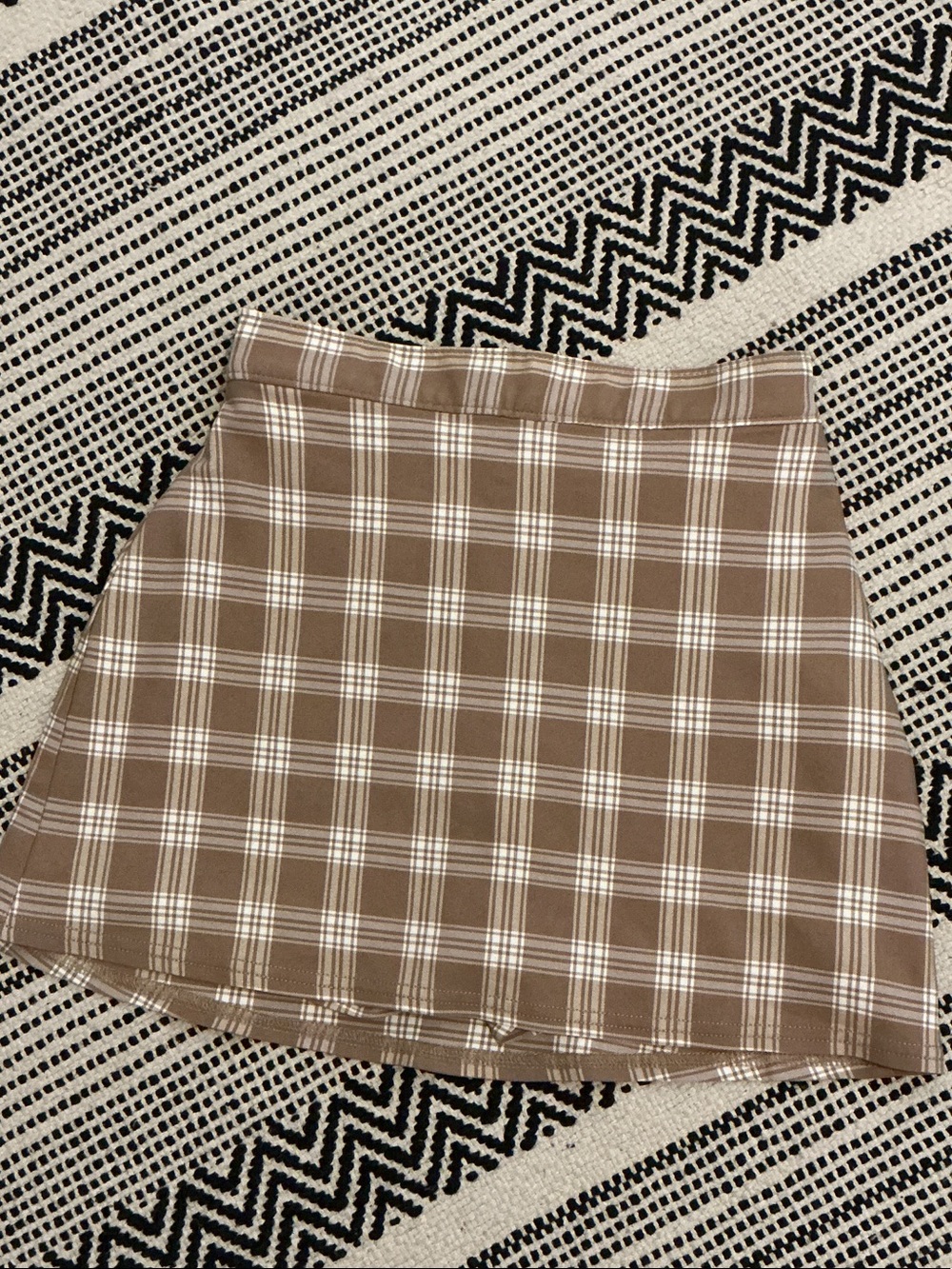 Hollister Brown and White Plaid A-Line Mini Skirt